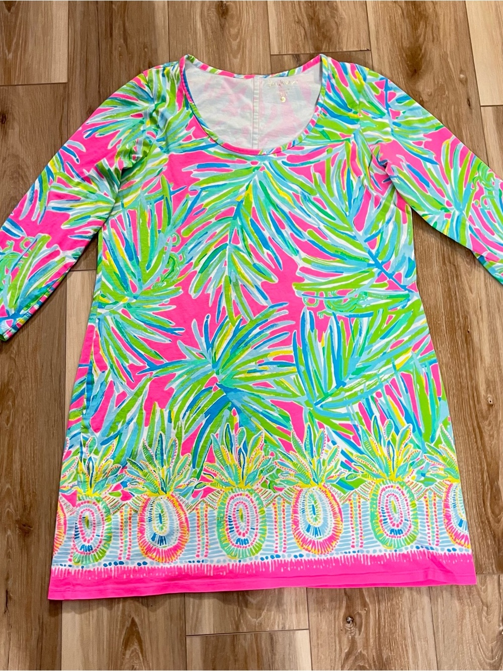 Lilly Pulitzer XL Pink Pineapple Palm Print Dress 3/4 Sleeve Shift Tunic
